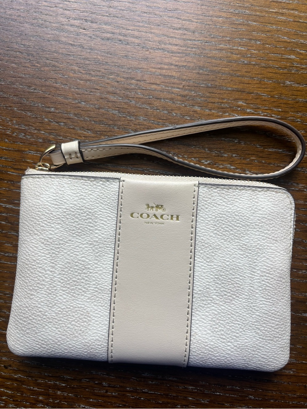 Coach Two-Tone Pebbled Wristlet in White and Cream